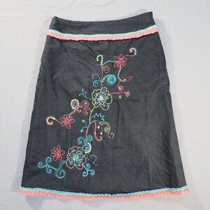 Carole Little Skirt Womens 8 Black Linen Floral Ruffle Midi Cottage Retro Boho